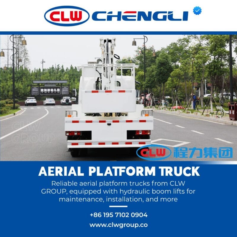 Rear of CLW GROUP bucket truck with outriggers and boom rest
