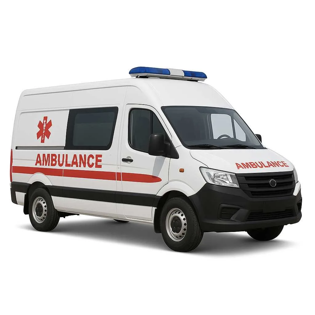 CLW GROUP ambulance van equipped with stretcher, oxygen system, and light bar