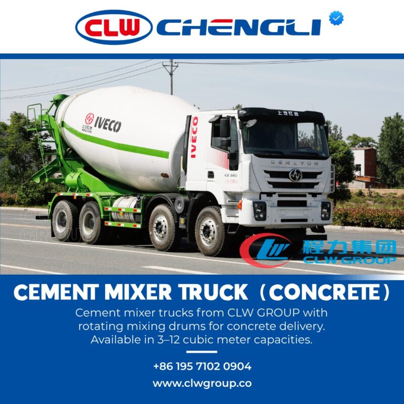 Front-left view of CLW GROUP concrete mixer truck