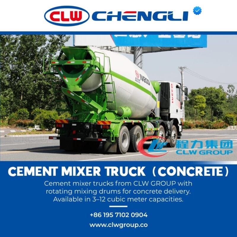 Rear-right perspective of CLW GROUP concrete transport truck