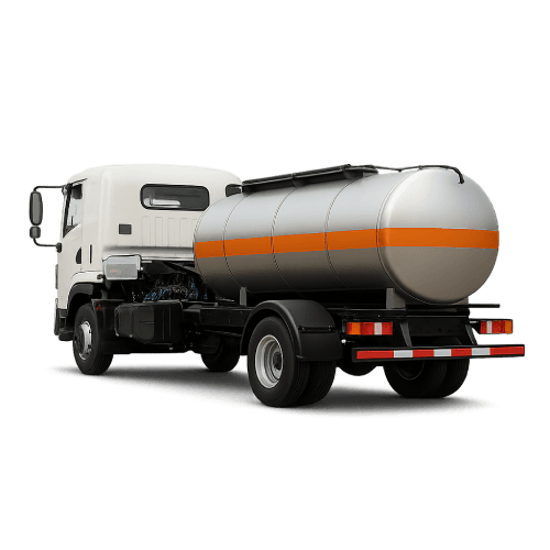 Rear angled view of CLW fuel tanker truck with orange stripe