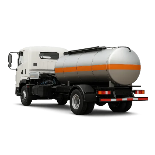 Rear angled view of CLW fuel tanker truck with orange stripe