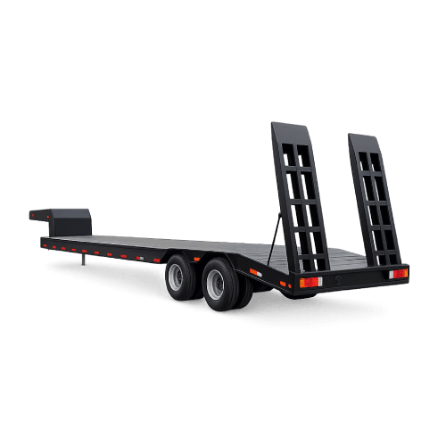 Low bed trailer with dual loading ramps for heavy equipment