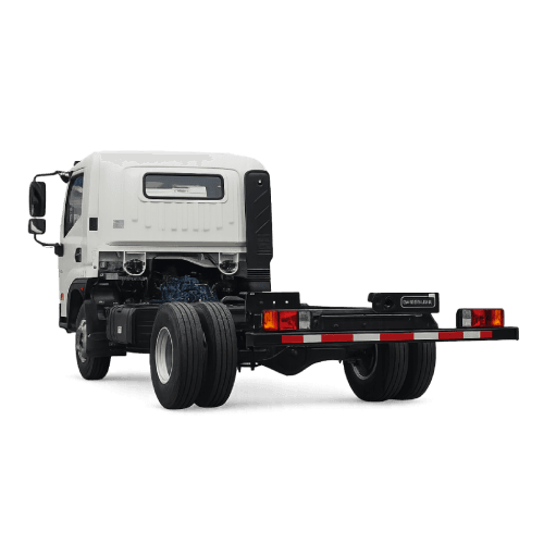 Rear frame of CLW truck chassis showing tires and axles