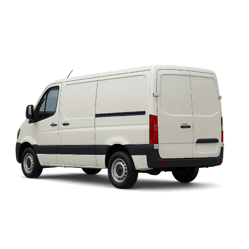 Rear view of CLW van cargo truck with white body