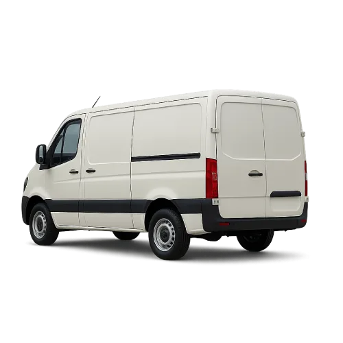 Rear view of CLW van cargo truck with white body
