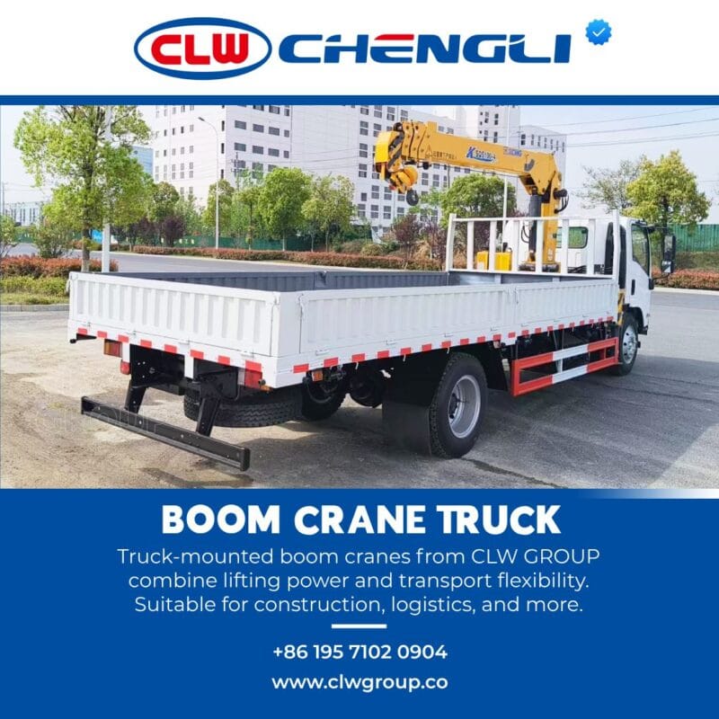 Rear-right view of truck-mounted crane