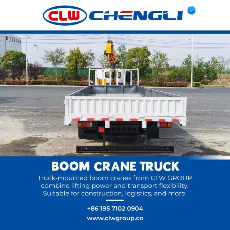 Rear view of CLW truck with mounted crane and cargo body