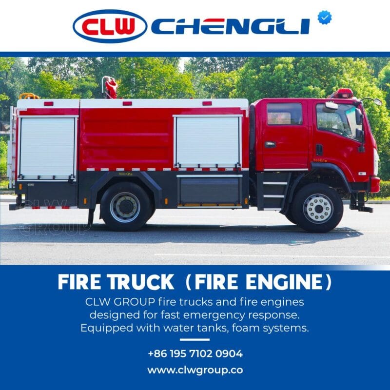 Right profile of CLW fire truck with tank unit