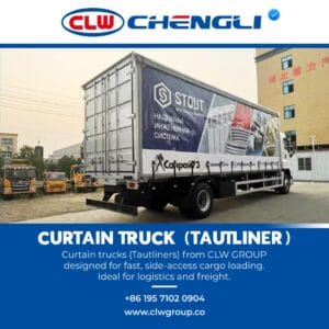 Rear-right perspective of curtain truck
