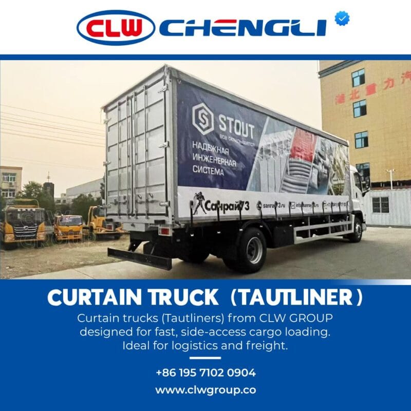 Rear-right perspective of curtain truck
