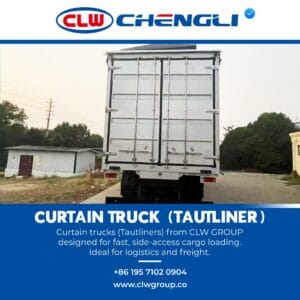 Rear view with swing/roll-up doors of curtain truck