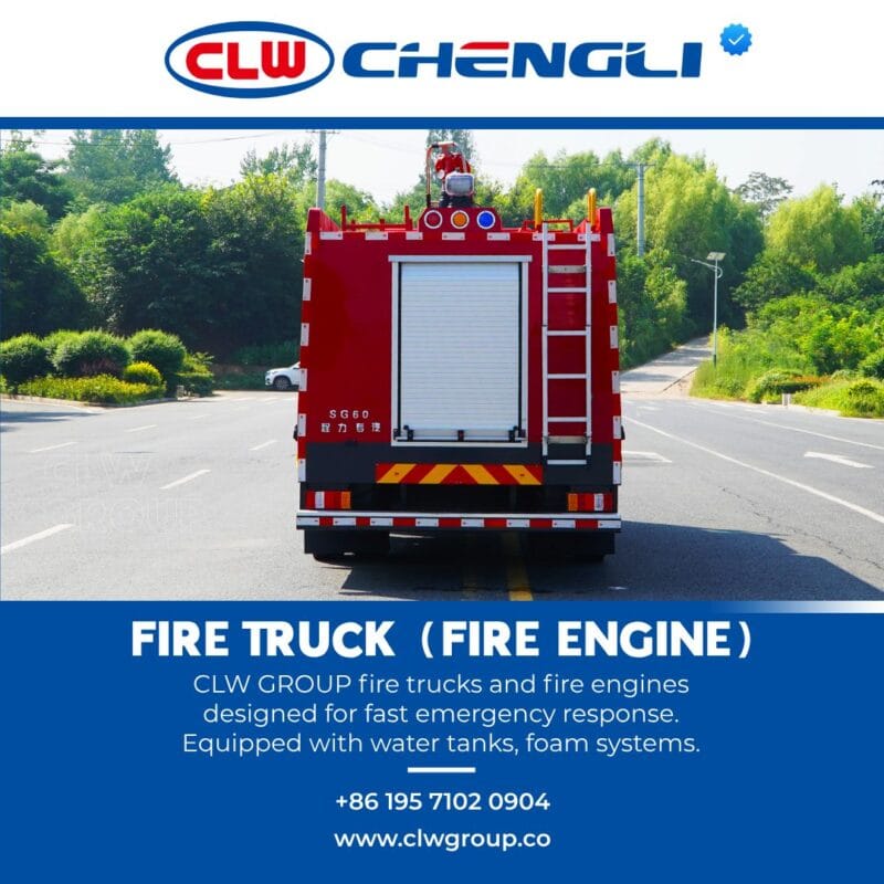 Rear view of CLW fire truck with pump system