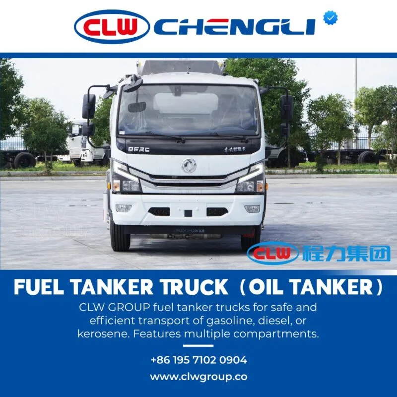 Front of petroleum tanker with wide cab and safety signs