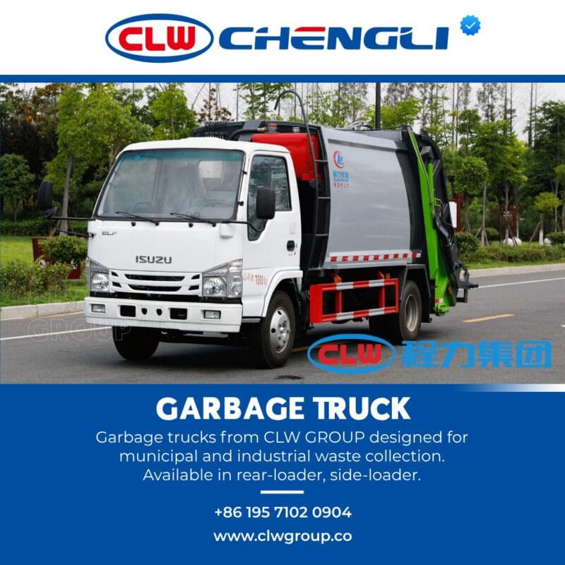Front-right view of refuse truck