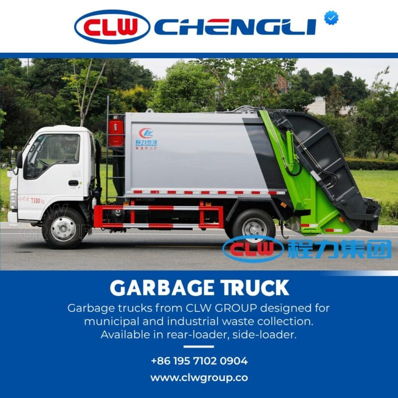 Left side of CLW GROUP waste truck with compaction unit