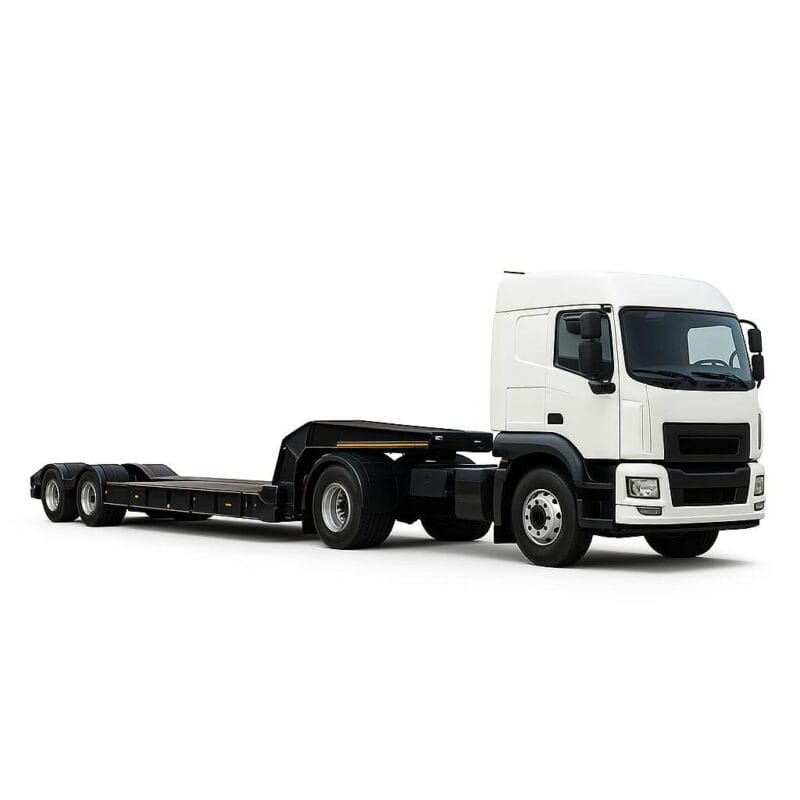 CLW GROUP lowboy trailer with low deck and rear loading ramps for construction equipment