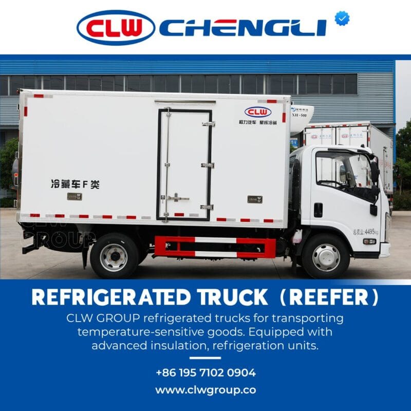 Right profile of reefer truck with Carrier unit