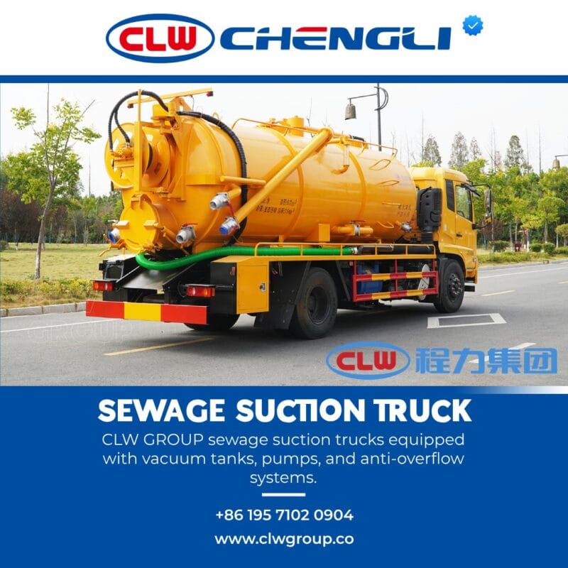 Rear-right view of septic suction truck