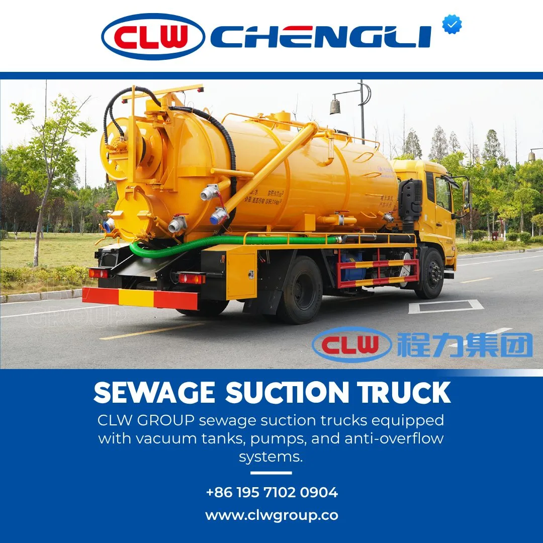 Rear-right view of septic suction truck