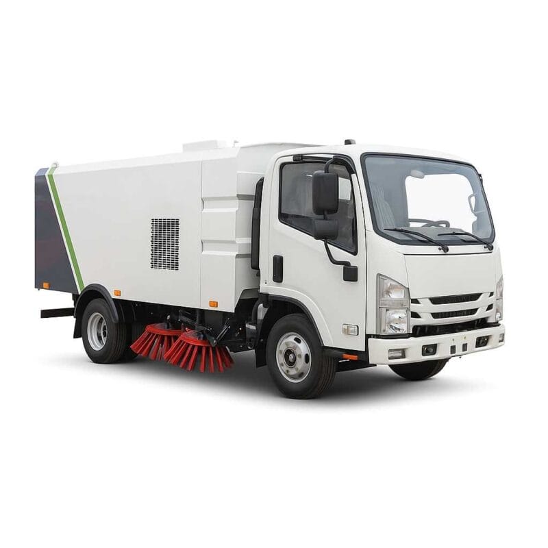 CLW GROUP road sweeper with dual brushes, water spray, and suction hopper