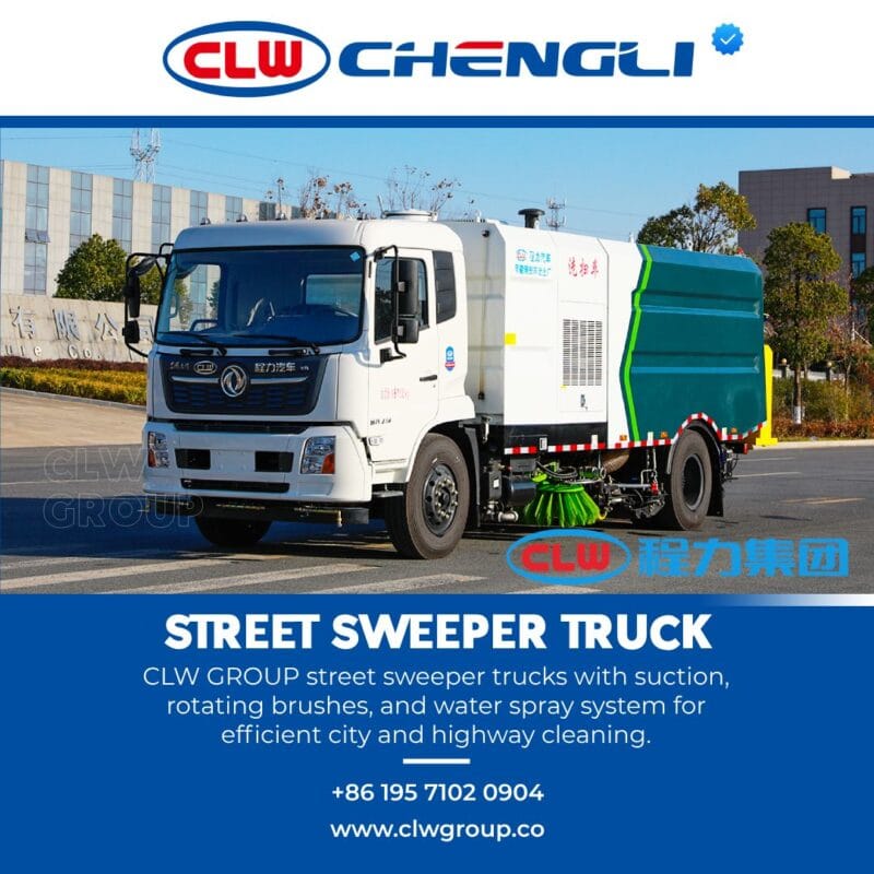 Front-right view of city street cleaner truck