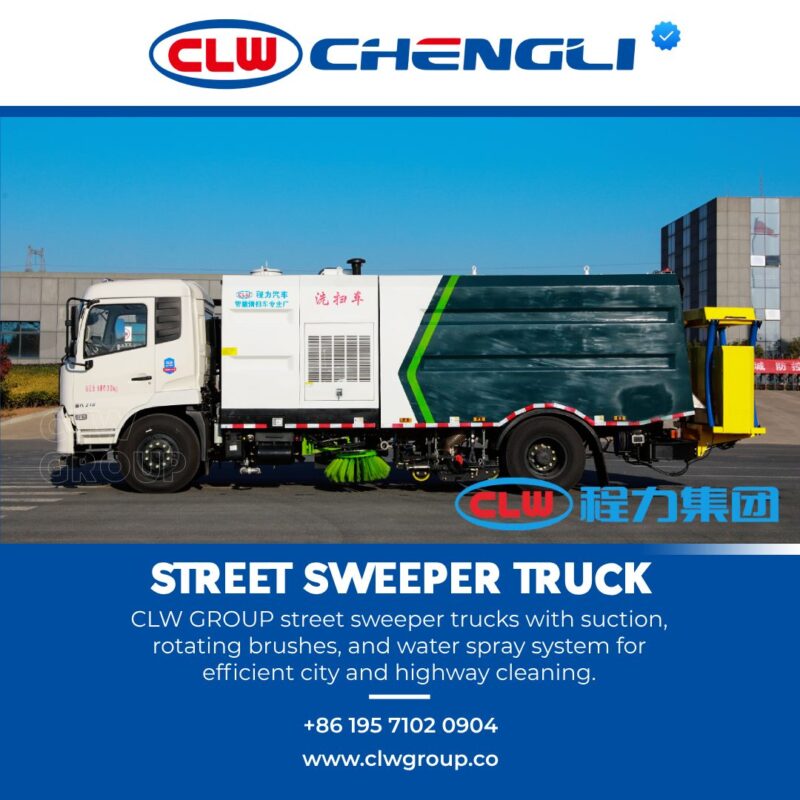 Left side view of road sweeper with water tank