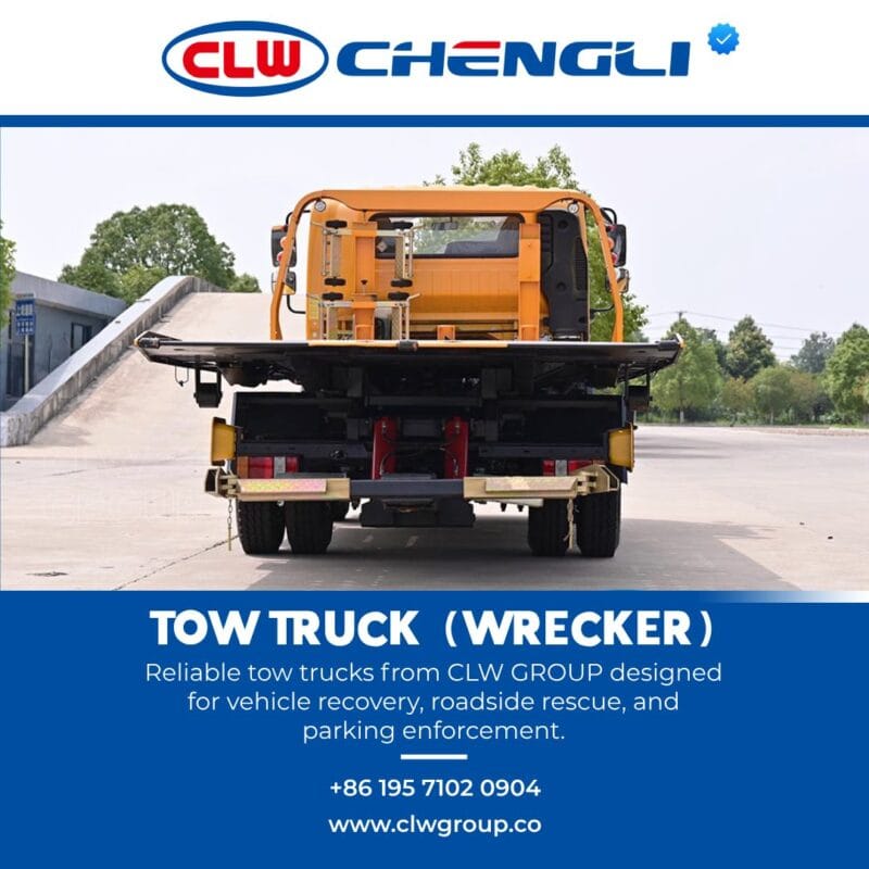 Rear of CLW GROUP flatbed tow truck