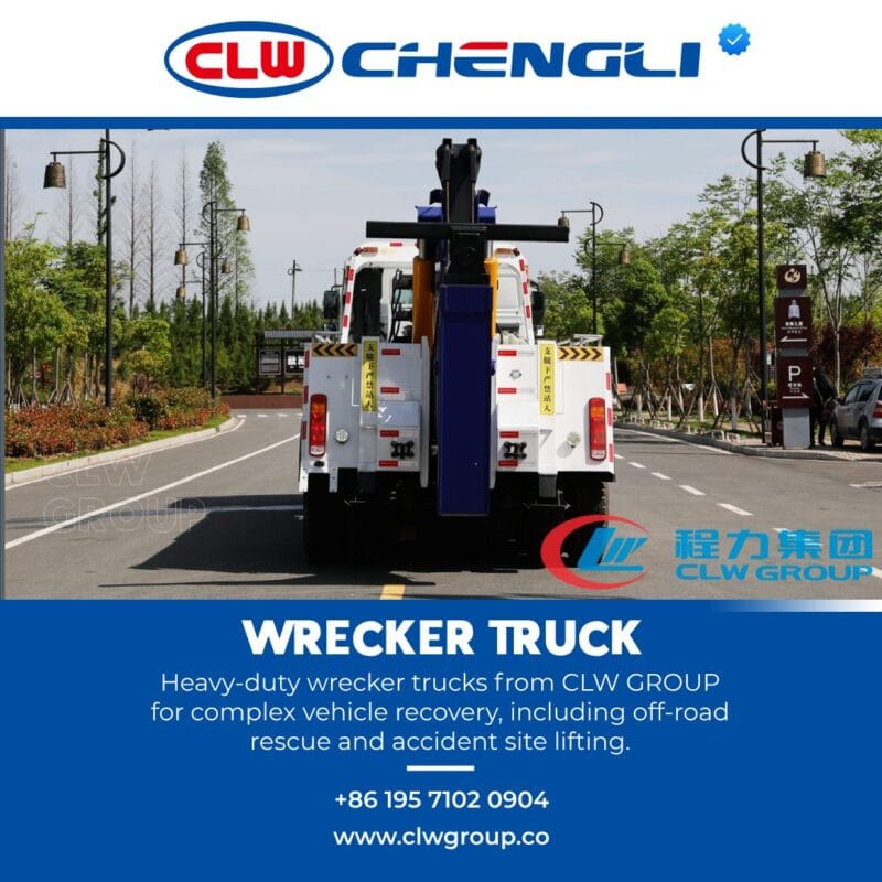 Rear view of CLW GROUP recovery truck with underlift and lights